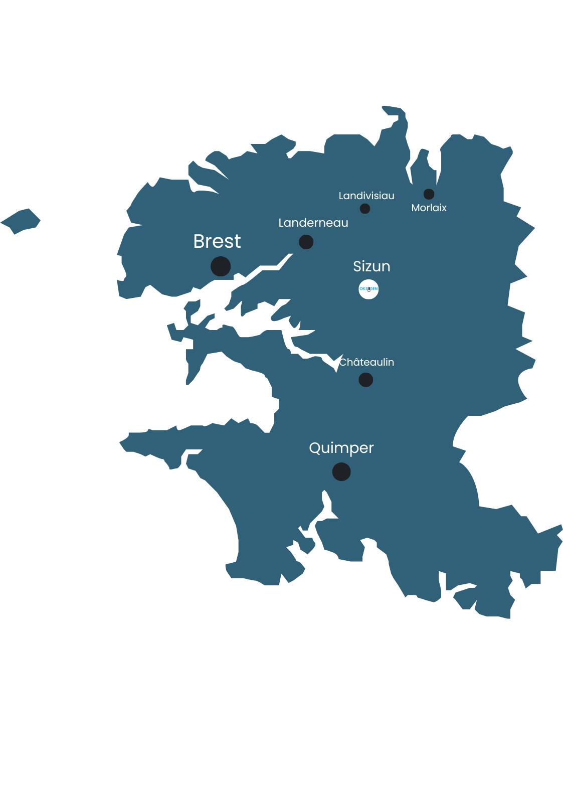 Carte situation géographique Oksiigen entre Landerneau et Quimper