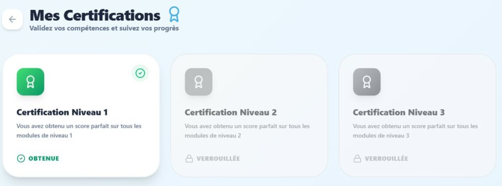 Visuel d'un l'utilisateur qui a débloqué la certification de niveau 1