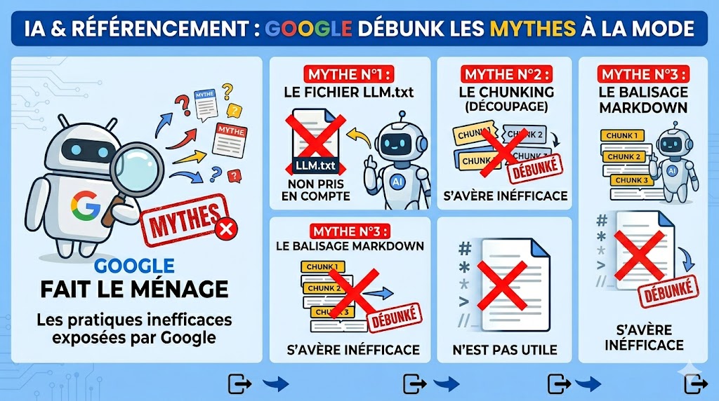 Google débunk officiellement les idées reçues sur le #GEO (référencement IA) : #LLM.txt, #Chunking, #Balisage : ça ne sert à rien !
