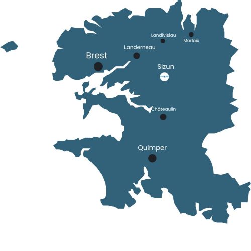 — Carte site oksiigen.fr SIZUN (29 Carte situation géographique Oksiigen entre Landerneau et Quimper